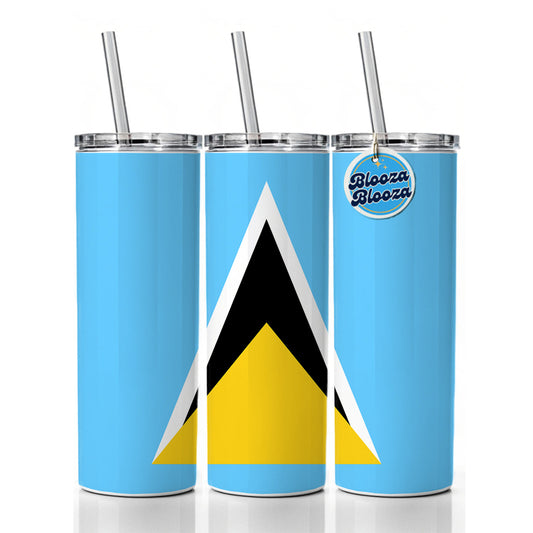 Saint Lucia Country Flag Skinny Tumbler 20oz with Straw Insulated Water Bottle Gift