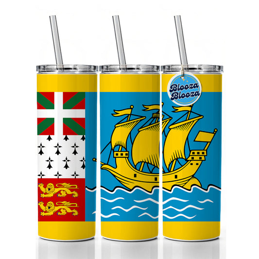 Saint Pierre and Miquelon Country Flag Skinny Tumbler 20oz with Straw Insulated Water Bottle Gift