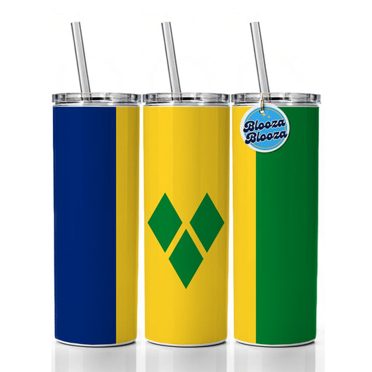 Saint Vincent and the Grenadines Country Flag Skinny Tumbler 20oz with Straw Insulated Water Bottle Gift