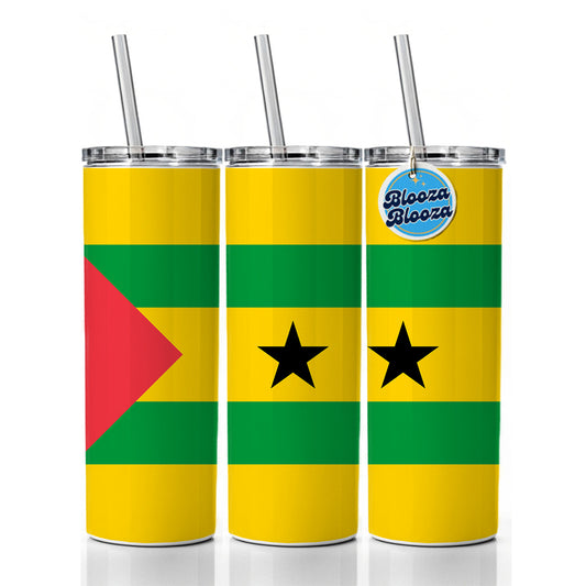 Sao Tome and Principe Country Flag Skinny Tumbler 20oz with Straw Insulated Water Bottle Gift