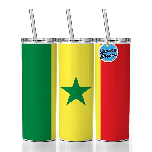 Senegal Country Flag Skinny Tumbler 20oz with Straw Insulated Water Bottle Gift
