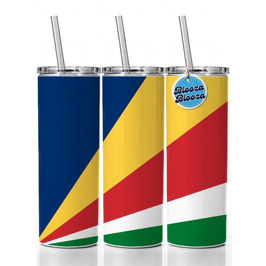 Seychelles Country Flag Skinny Tumbler 20oz with Straw Insulated Water Bottle Gift