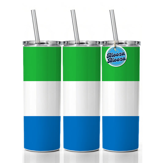 Sierra Leone Country Flag Skinny Tumbler 20oz with Straw Insulated Water Bottle Gift
