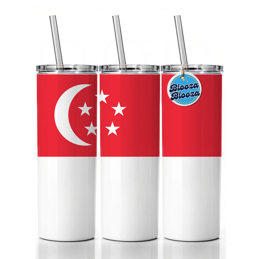 Singapore Country Flag Skinny Tumbler 20oz with Straw Insulated Water Bottle Gift