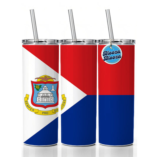 Sint Maarten (Dutch part) Country Flag Skinny Tumbler 20oz with Straw Insulated Water Bottle Gift