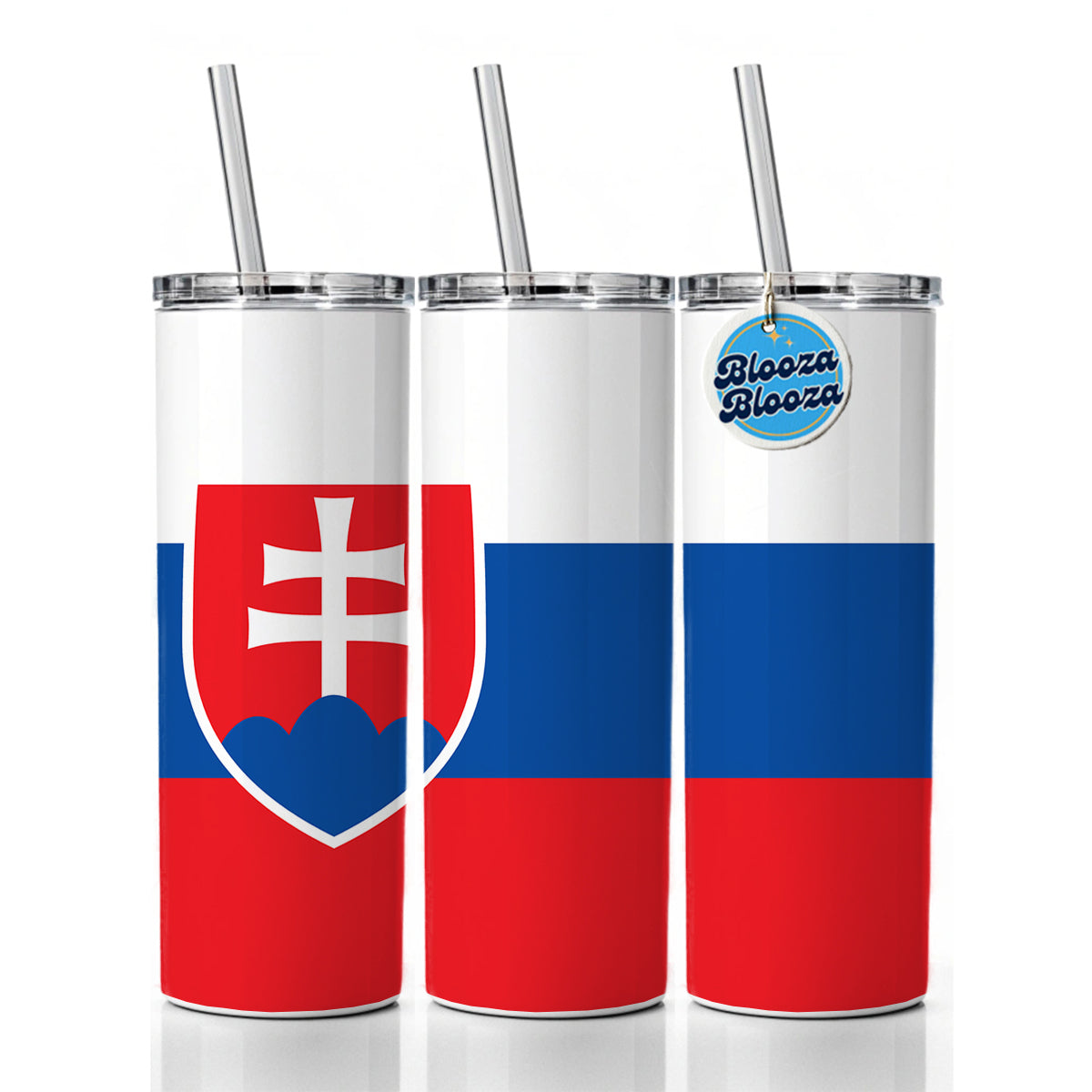 Slovakia Country Flag Skinny Tumbler 20oz with Straw Insulated Water Bottle Gift