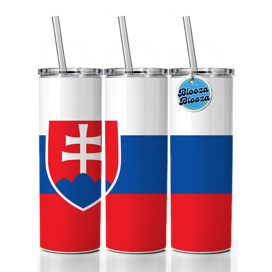 Slovakia Country Flag Skinny Tumbler 20oz with Straw Insulated Water Bottle Gift