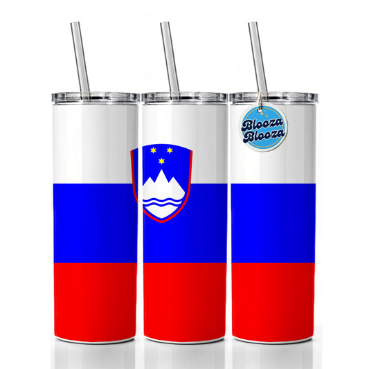Slovenia Country Flag Skinny Tumbler 20oz with Straw Insulated Water Bottle Gift