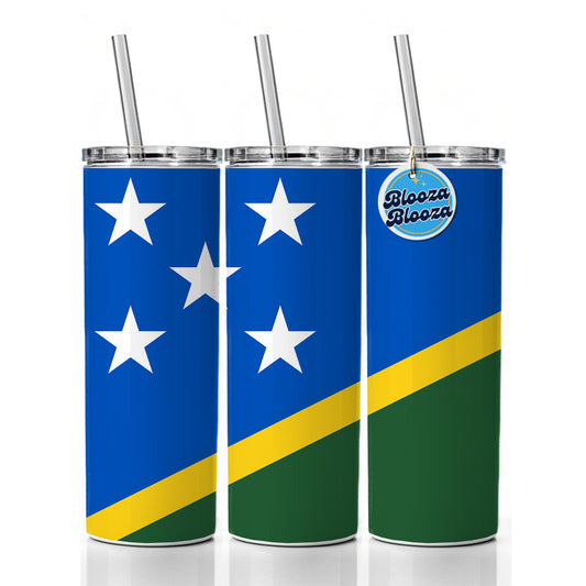 Solomon Islands Country Flag Skinny Tumbler 20oz with Straw Insulated Water Bottle Gift