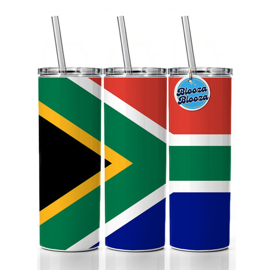 South Africa Country Flag Skinny Tumbler 20oz with Straw Insulated Water Bottle Gift