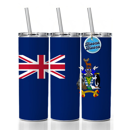 South Georgia and the South Sandwich Islands Country Flag Skinny Tumbler 20oz with Straw Insulated Water Bottle Gift