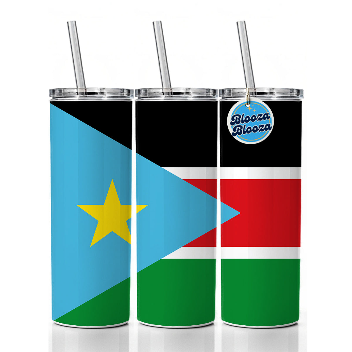 South Sudan Country Flag Skinny Tumbler 20oz with Straw Insulated Water Bottle Gift