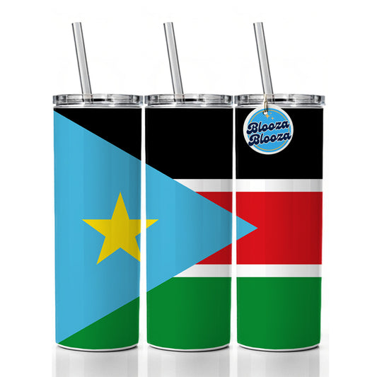 South Sudan Country Flag Skinny Tumbler 20oz with Straw Insulated Water Bottle Gift