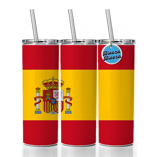 Spain Country Flag Skinny Tumbler 20oz with Straw Insulated Water Bottle Gift