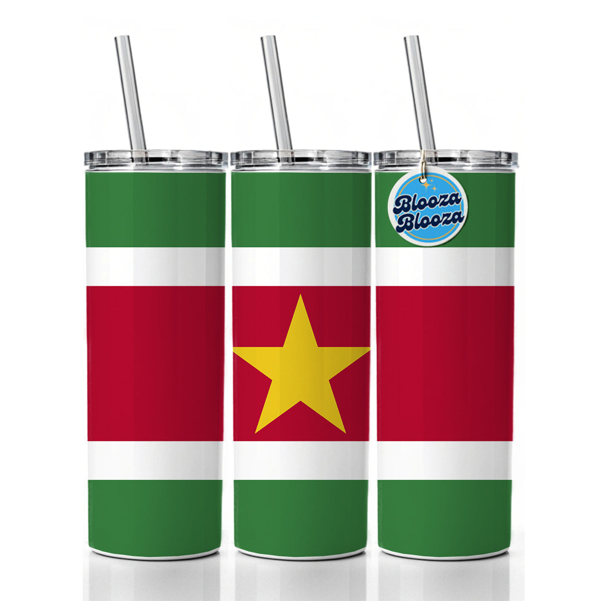 Suriname Country Flag Skinny Tumbler 20oz with Straw Insulated Water Bottle Gift