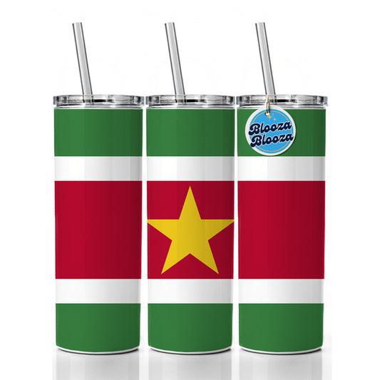 Suriname Country Flag Skinny Tumbler 20oz with Straw Insulated Water Bottle Gift