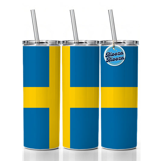 Sweden Country Flag Skinny Tumbler 20oz with Straw Insulated Water Bottle Gift