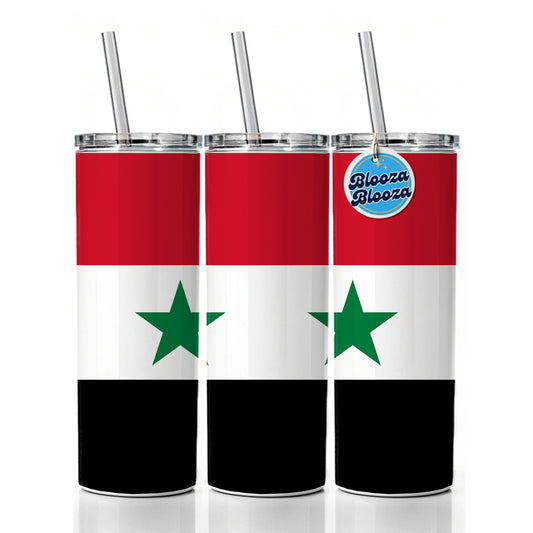 Syrian Arab Republic Country Flag Skinny Tumbler 20oz with Straw Insulated Water Bottle Gift