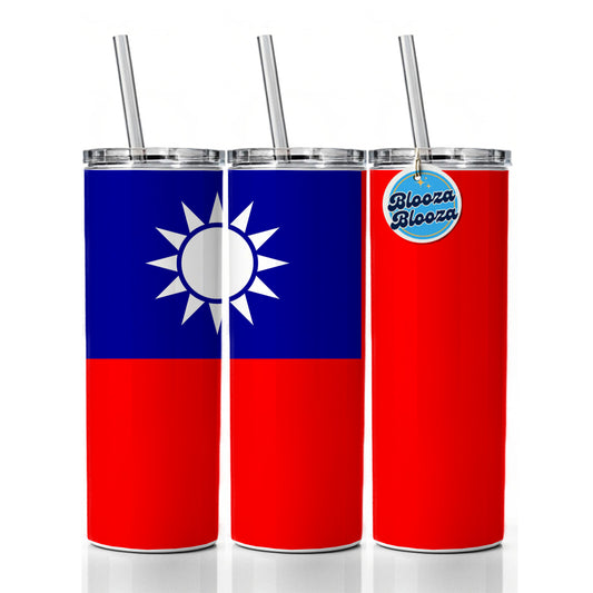 Taiwan Country Flag Skinny Tumbler 20oz with Straw Insulated Water Bottle Gift
