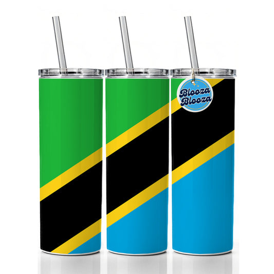 Tanzania, United Republic of Country Flag Skinny Tumbler 20oz with Straw Insulated Water Bottle Gift
