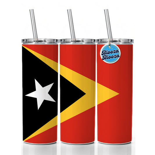Timor-Leste Country Flag Skinny Tumbler 20oz with Straw Insulated Water Bottle Gift