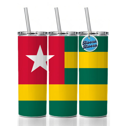 Togo Country Flag Skinny Tumbler 20oz with Straw Insulated Water Bottle Gift