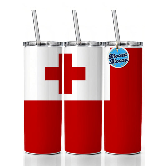 Tonga Country Flag Skinny Tumbler 20oz with Straw Insulated Water Bottle Gift