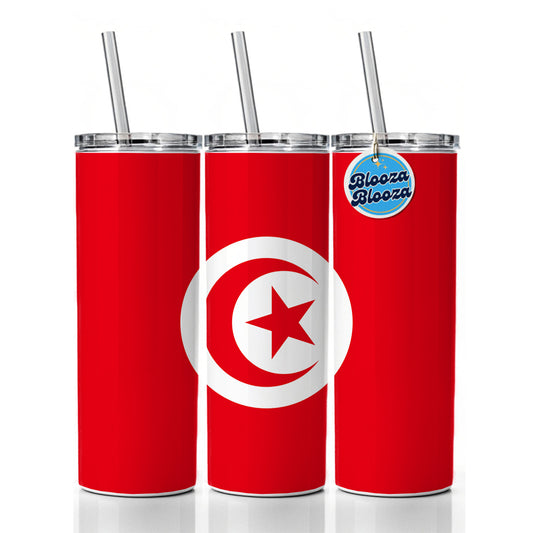Tunisia Country Flag Skinny Tumbler 20oz with Straw Insulated Water Bottle Gift