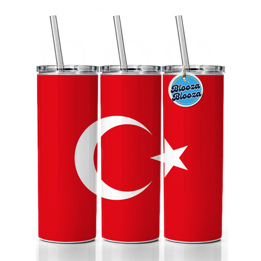 Turkey Country Flag Skinny Tumbler 20oz with Straw Insulated Water Bottle Gift