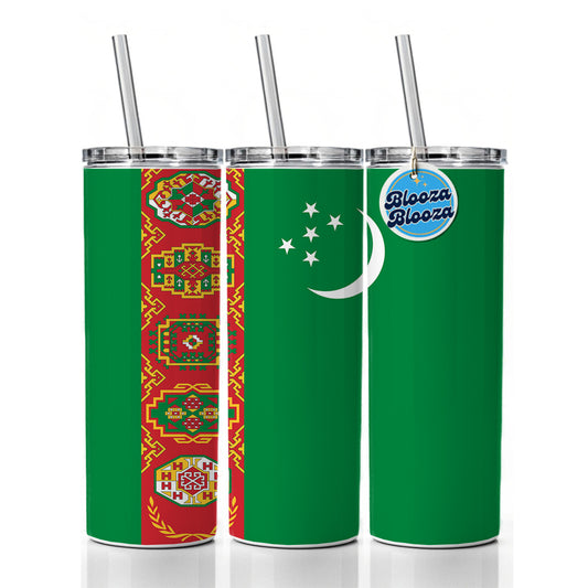 Turkmenistan Country Flag Skinny Tumbler 20oz with Straw Insulated Water Bottle Gift