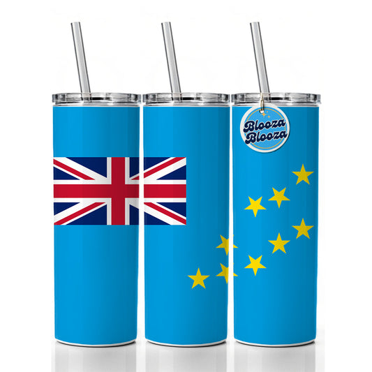 Tuvalu Country Flag Skinny Tumbler 20oz with Straw Insulated Water Bottle Gift