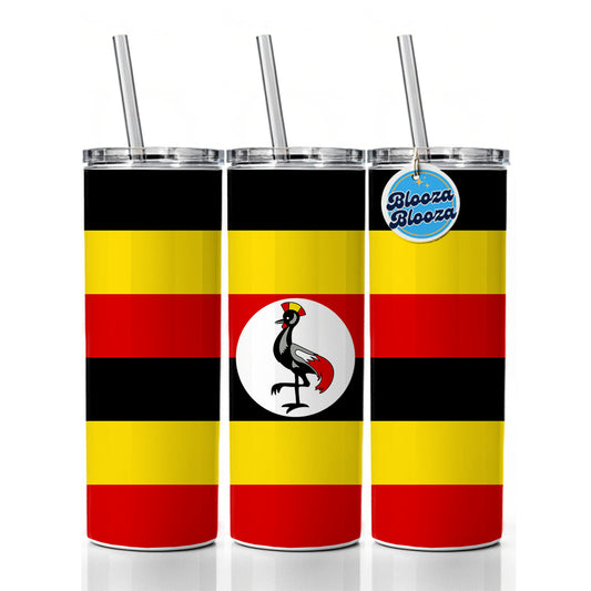 Uganda Country Flag Skinny Tumbler 20oz with Straw Insulated Water Bottle Gift