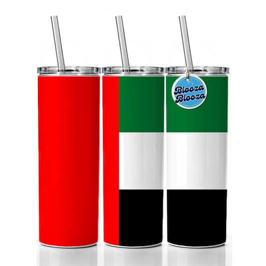 United Arab Emirates Country Flag Skinny Tumbler 20oz with Straw Insulated Water Bottle Gift