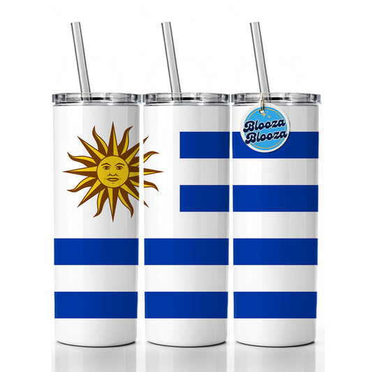 Uruguay Country Flag Skinny Tumbler 20oz with Straw Insulated Water Bottle Gift