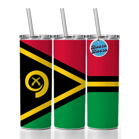 Vanuatu Country Flag Skinny Tumbler 20oz with Straw Insulated Water Bottle Gift