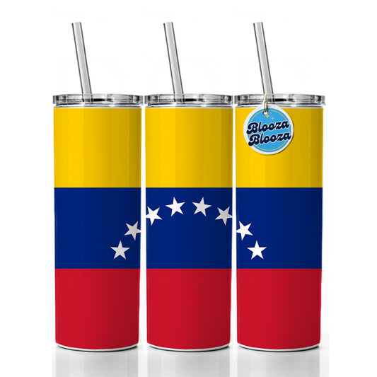 Venezuela Country Flag Skinny Tumbler 20oz with Straw Insulated Water Bottle Gift