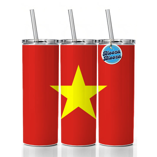 Viet Nam Country Flag Skinny Tumbler 20oz with Straw Insulated Water Bottle Gift