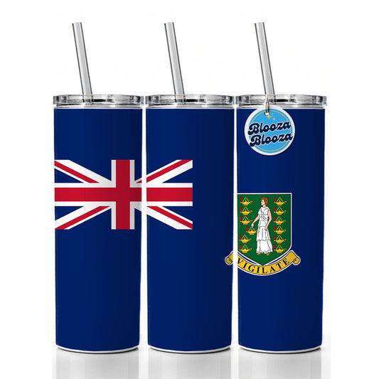 Virgin Islands (British) Country Flag Skinny Tumbler 20oz with Straw Insulated Water Bottle Gift