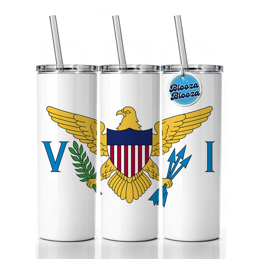 Virgin Islands (U.S.) Country Flag Skinny Tumbler 20oz with Straw Insulated Water Bottle Gift