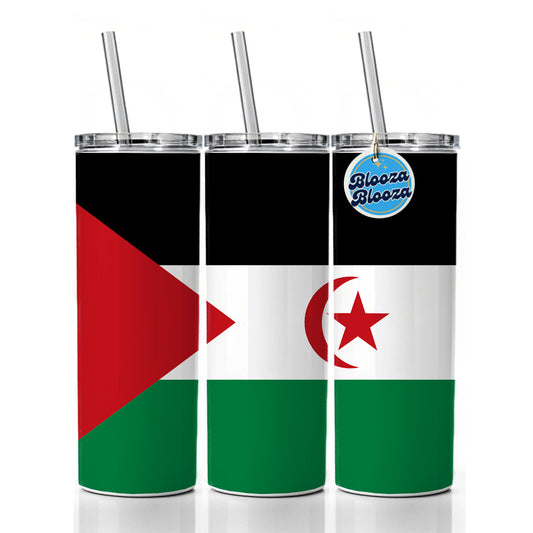 Western Sahara Country Flag Skinny Tumbler 20oz with Straw Insulated Water Bottle Gift