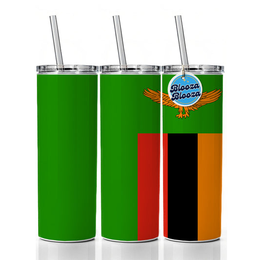 Zambia Country Flag Skinny Tumbler 20oz with Straw Insulated Water Bottle Gift