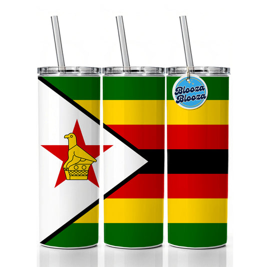 Zimbabwe Country Flag Skinny Tumbler 20oz with Straw Insulated Water Bottle Gift