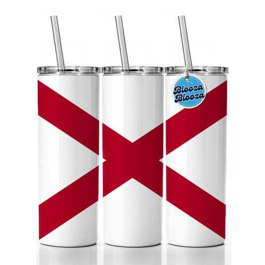 Alabama AL State Flag Skinny Tumbler 20oz with Straw Insulated Water Bottle Gift