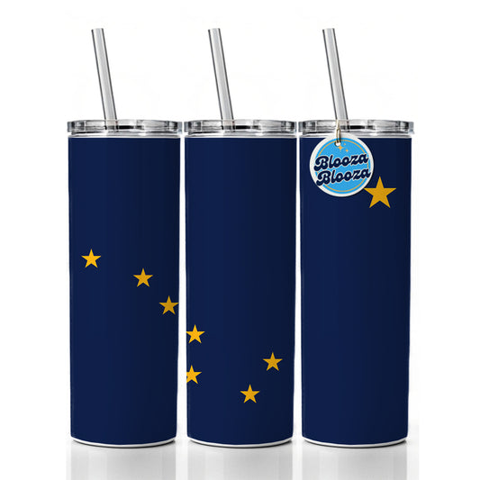 Alaska AK State Flag Skinny Tumbler 20oz with Straw Insulated Water Bottle Gift