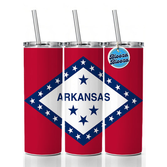 Arkansas AR State Flag Skinny Tumbler 20oz with Straw Insulated Water Bottle Gift
