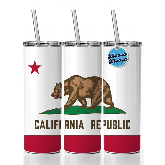 California CA State Flag Skinny Tumbler 20oz with Straw Insulated Water Bottle Gift