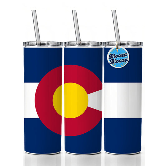 Colorado CO State Flag Skinny Tumbler 20oz with Straw Insulated Water Bottle Gift