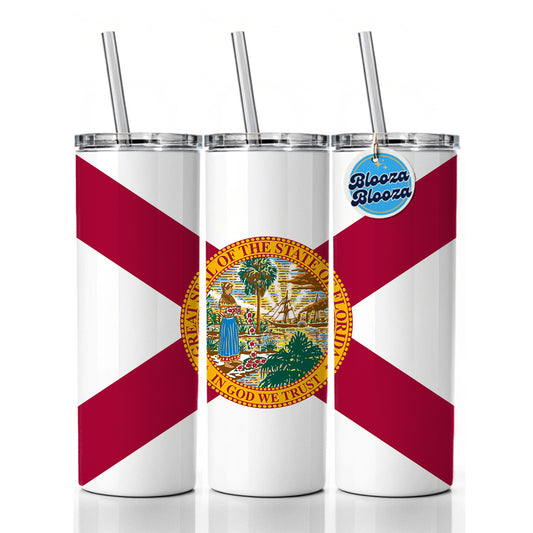 Florida FL State Flag Skinny Tumbler 20oz with Straw Insulated Water Bottle Gift
