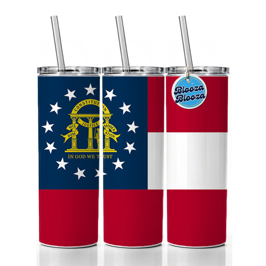 Georgia GA State Flag Skinny Tumbler 20oz with Straw Insulated Water Bottle Gift