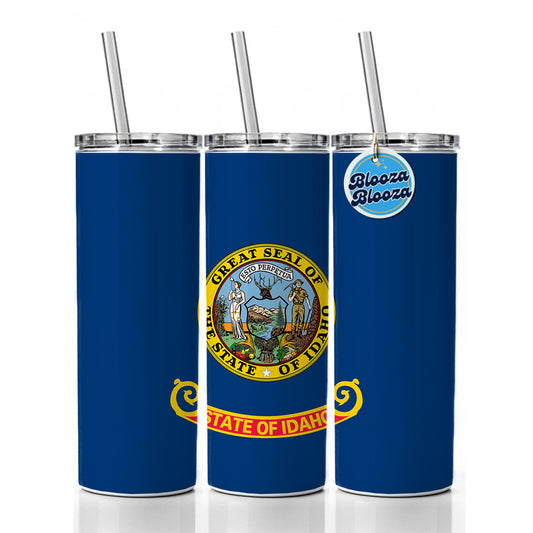 Idaho ID State Flag Skinny Tumbler 20oz with Straw Insulated Water Bottle Gift